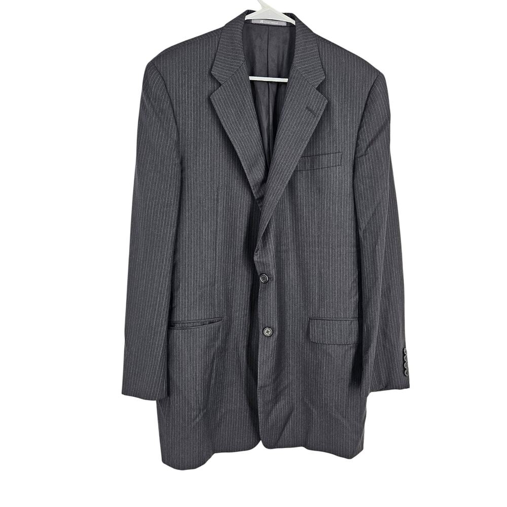 Hickey Freeman Loro Piana Suit Blazer Jacket Black Pinstriped Back Vent Size 54